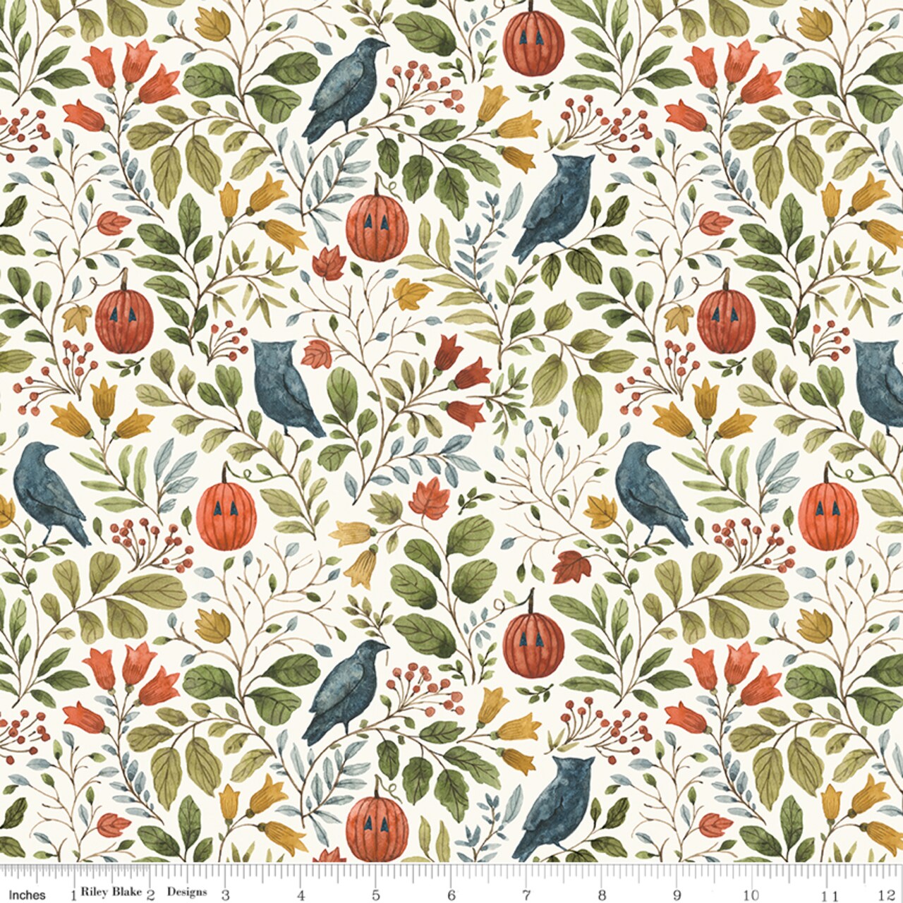 Foliage in Cream (cd15961-cream) | Trick or Treat | Lisa Audit | Riley Blake